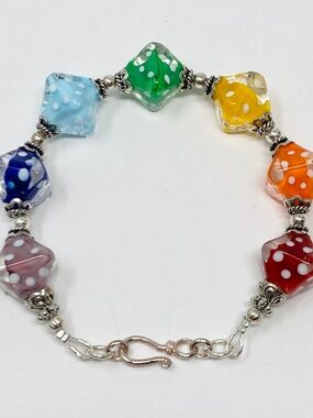 Multicolored Lampwork beaded Bracelet in Sterling Silver